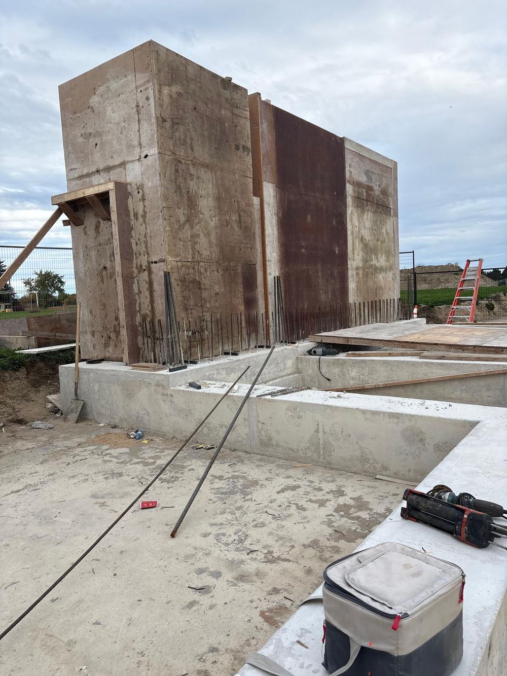 Large concrete formwork wall under construction